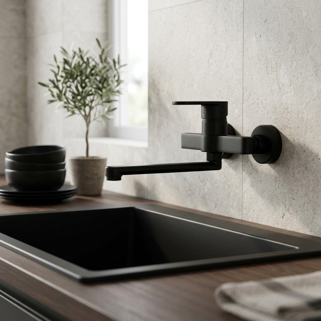 Aquanello Casa Single-lever Kitchen Wall Faucet Black with 20 cm spout BL-1420-CS